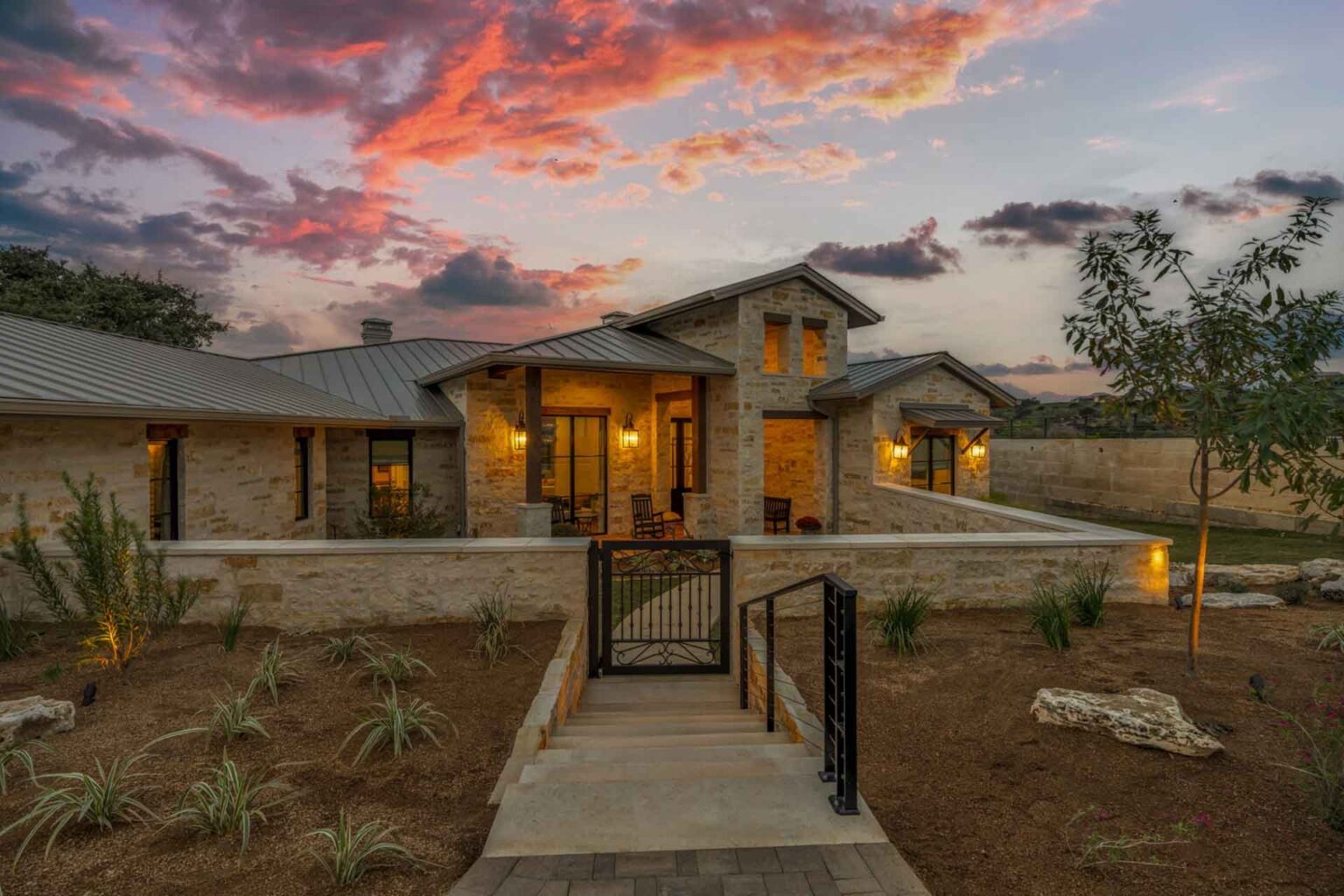 Resort community home — exterior at dusk